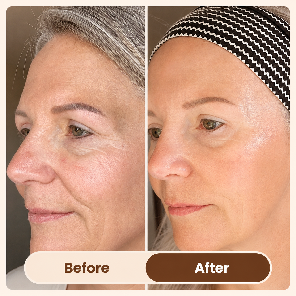 Antes e depois do uso da Máscara de Colágeno Biodance